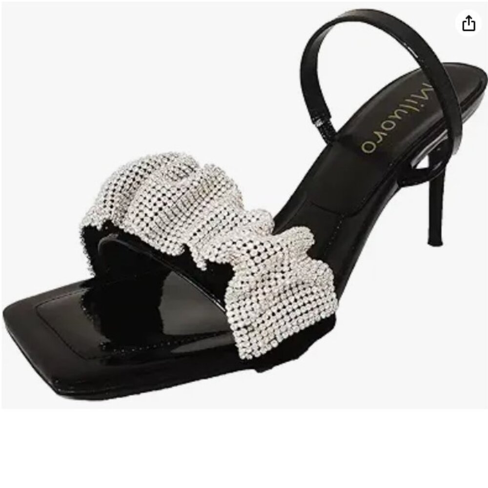 Elegant Rhinestone Squared Open Toe Stiletto Heel… - image 2